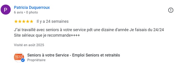 Témoignage de Patricia sur Seniors à votre Service